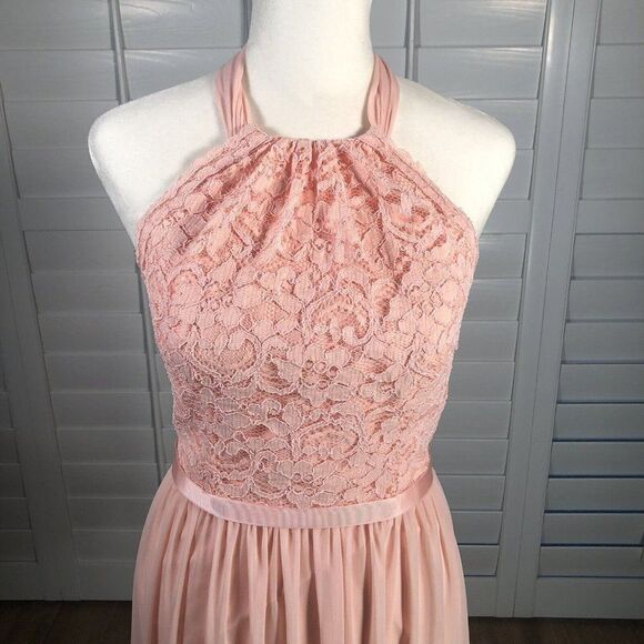 Peach Cocktail Dress 4 Pink Lace Chiffon Bridesmaid Dance Halter Homecoming Prom - Picture 6 of 10